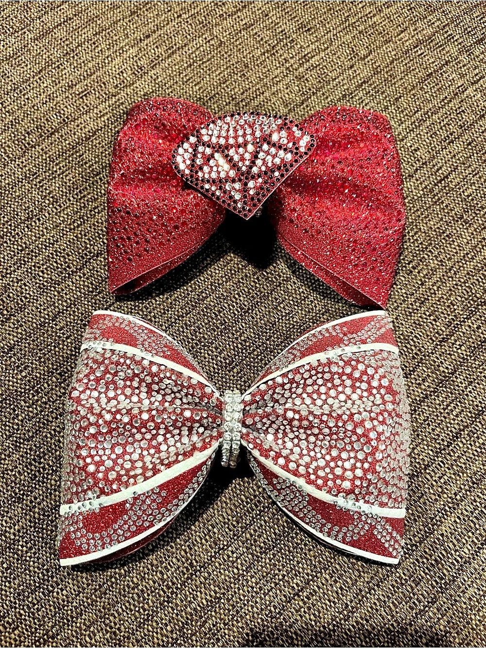 Red & White Rhinestone Bow Hair Accessories 2-pc